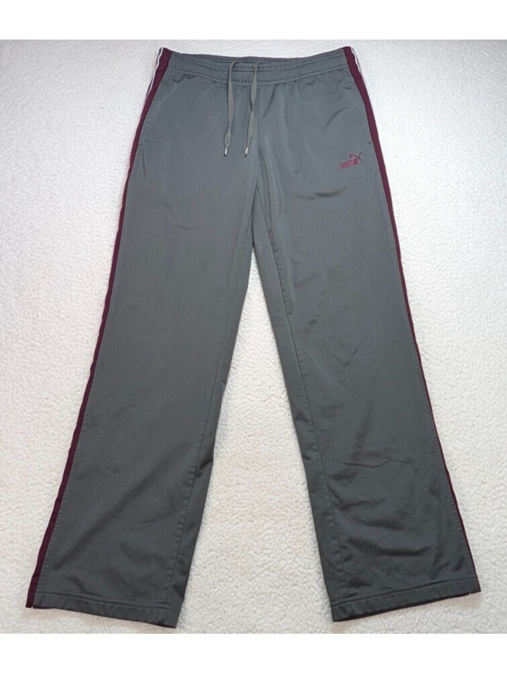 Puma Joggers Men's M Gray Maroon Stripe Logo Athletic Track Pants